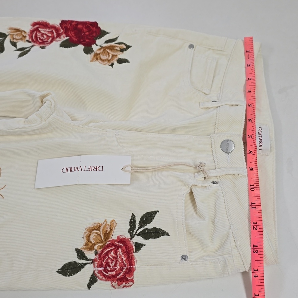 Driftwood Farrah Offwhite Corduroy Flare Pants Bees & Roses Embroidery - Picture 8 of 13